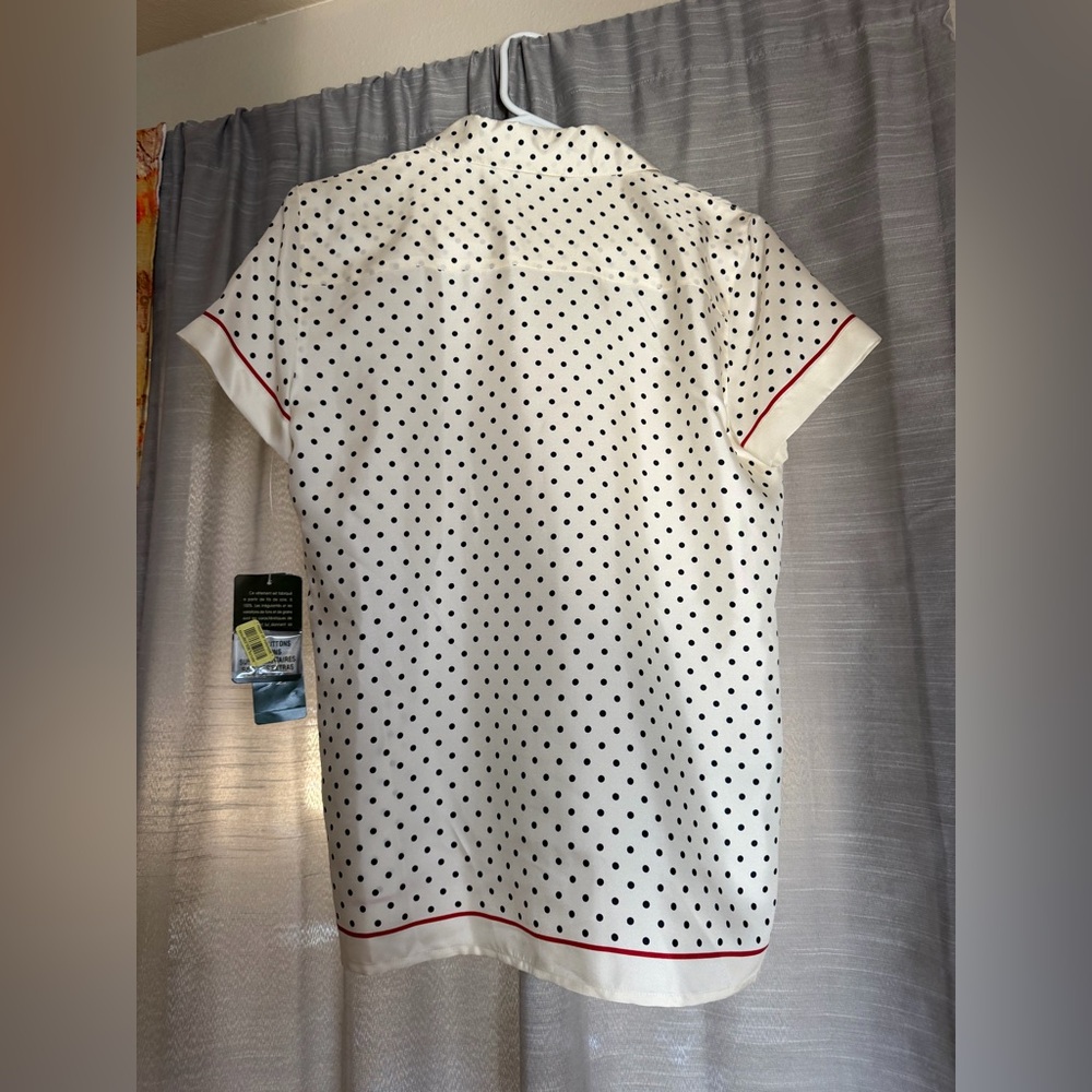 Vintage Silk Lauren Ralph Lauren White Polka Dot Button-Down Top with Black Dots - Picture 5 of 5